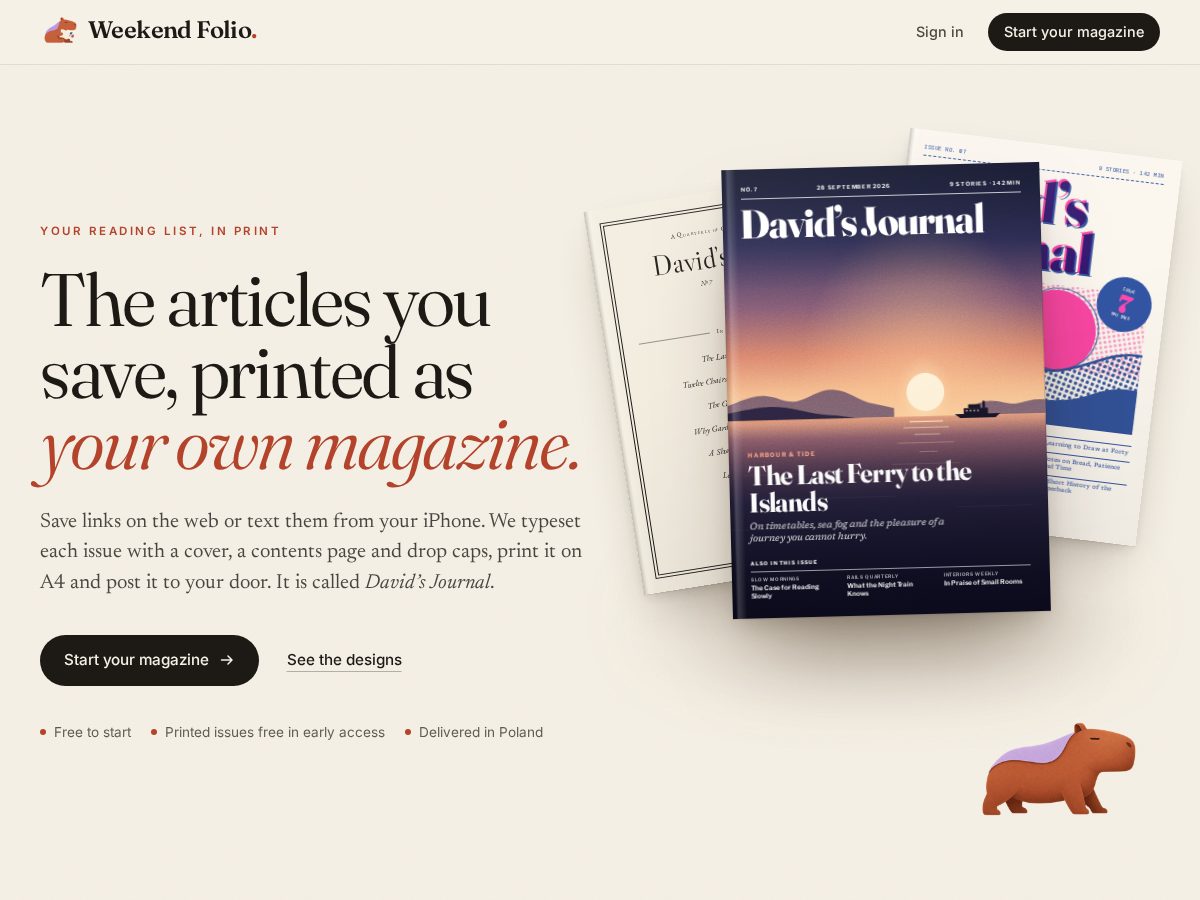 Landing-page snapshot of weekendfolio.com