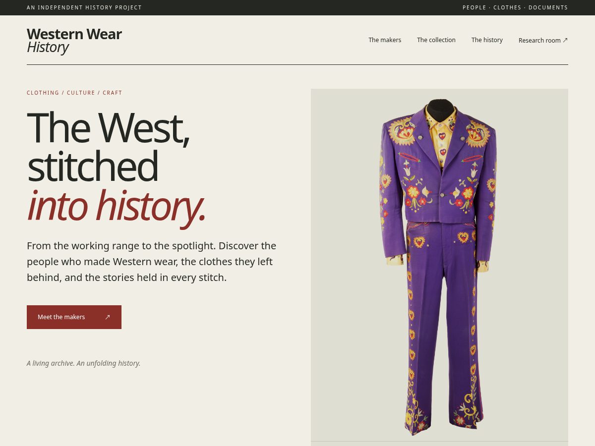 Landing-page snapshot of westernwearhistory.com