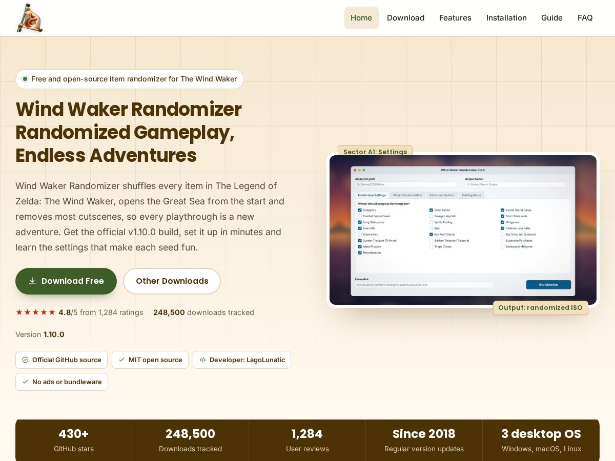 Landing-page snapshot of windwakerrandomizer.com