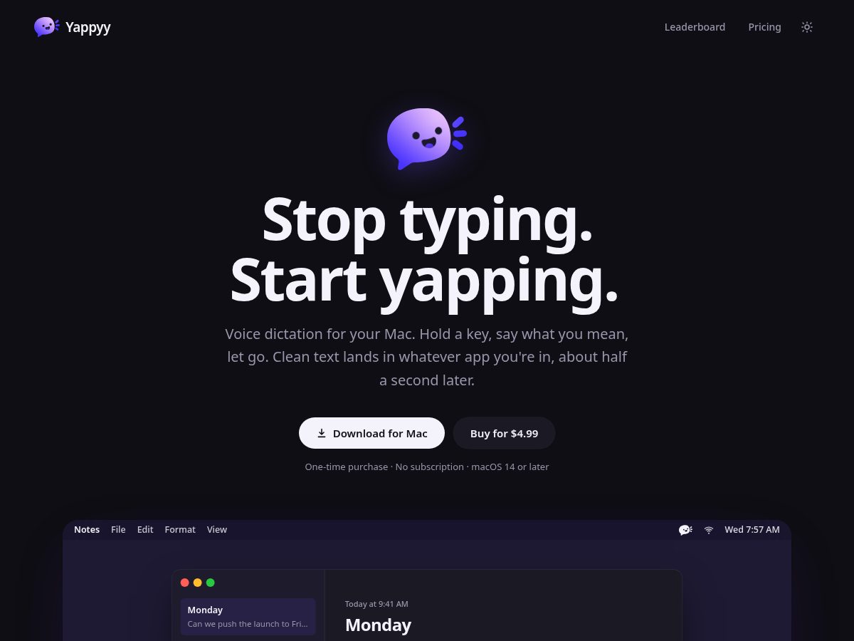 Landing-page snapshot of yappyy.com