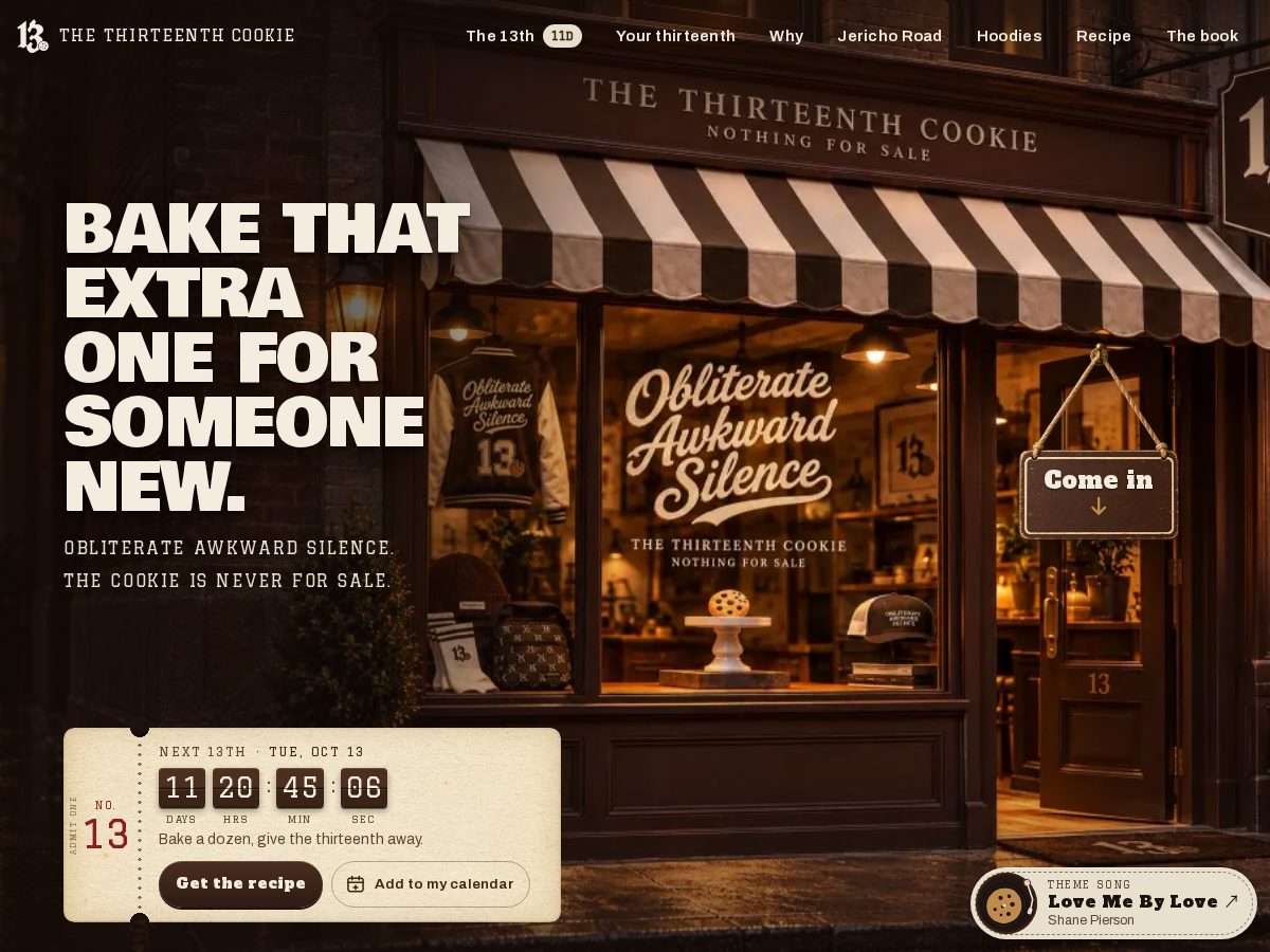 Landing-page snapshot of 13thcookie.com