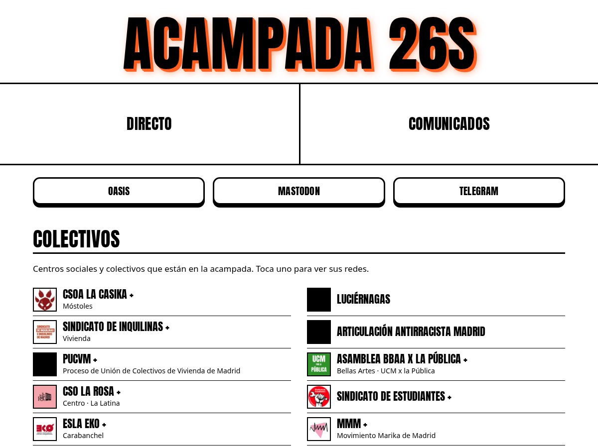 Landing-page snapshot of acampada26s.net