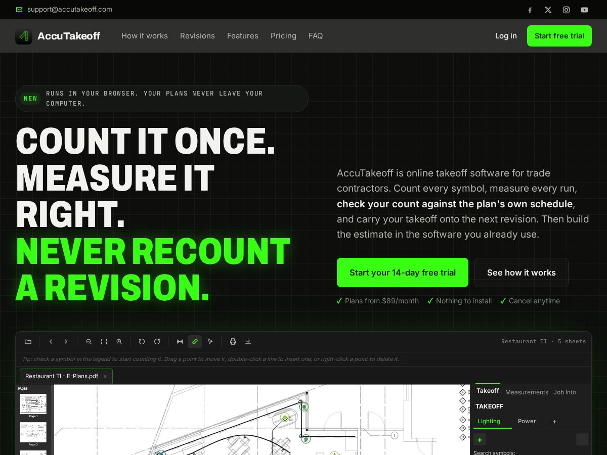 Landing-page snapshot of accutakeoff.com