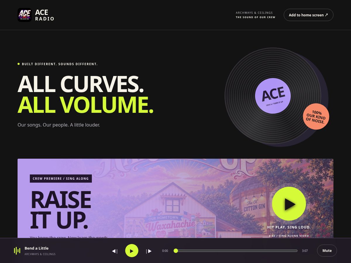 Landing-page snapshot of aceradio.music