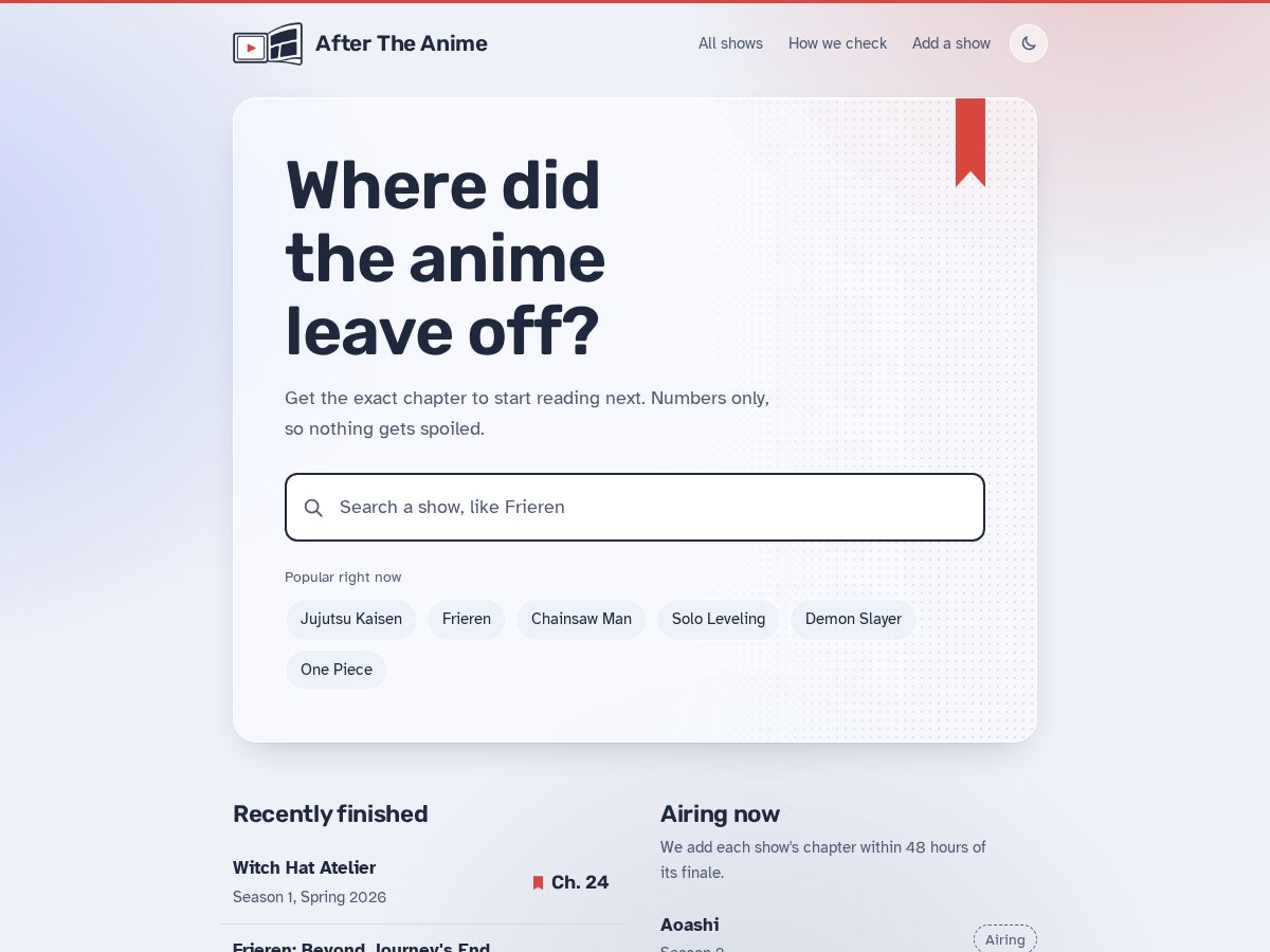 Landing-page snapshot of aftertheanime.com