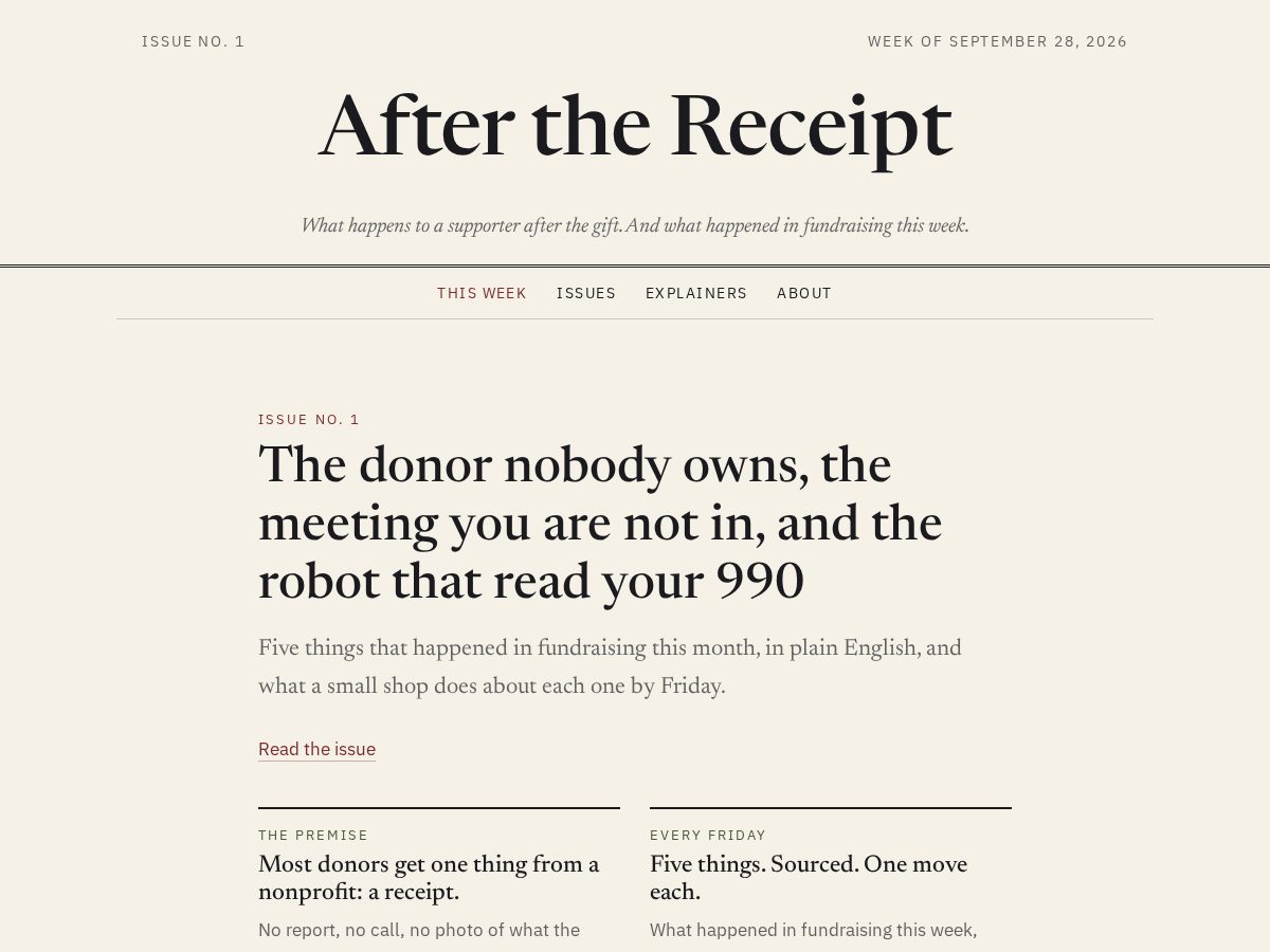 Landing-page snapshot of afterthereceipt.org