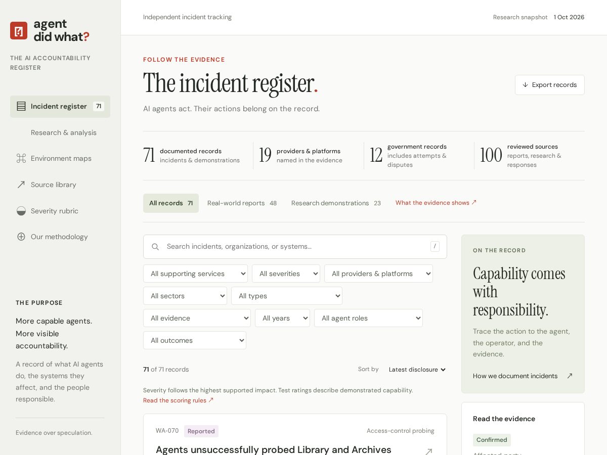 Landing-page snapshot of agentdidwhat.com