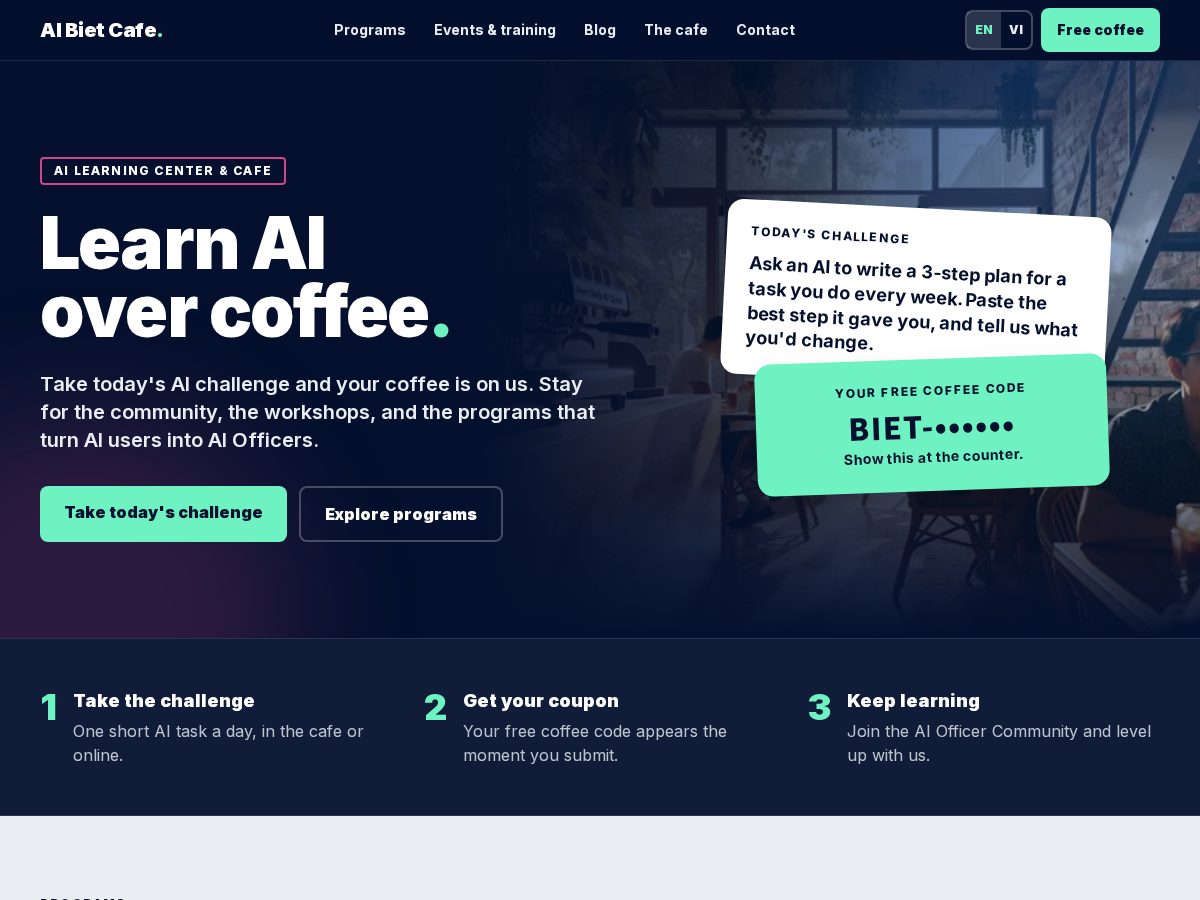 Landing-page snapshot of aibietcafe.com
