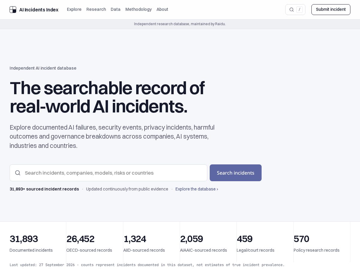 Landing-page snapshot of aiincidentindex.org