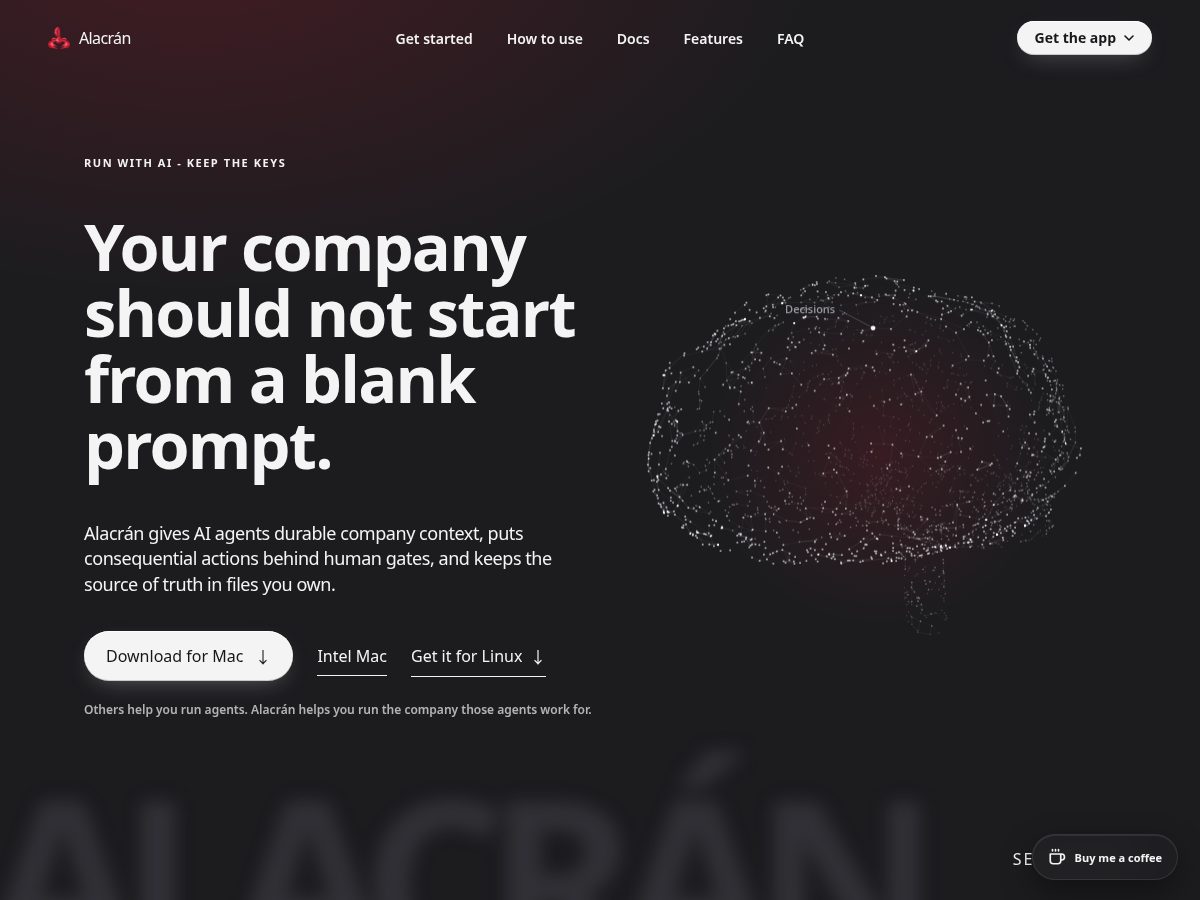 Landing-page snapshot of alacran.app