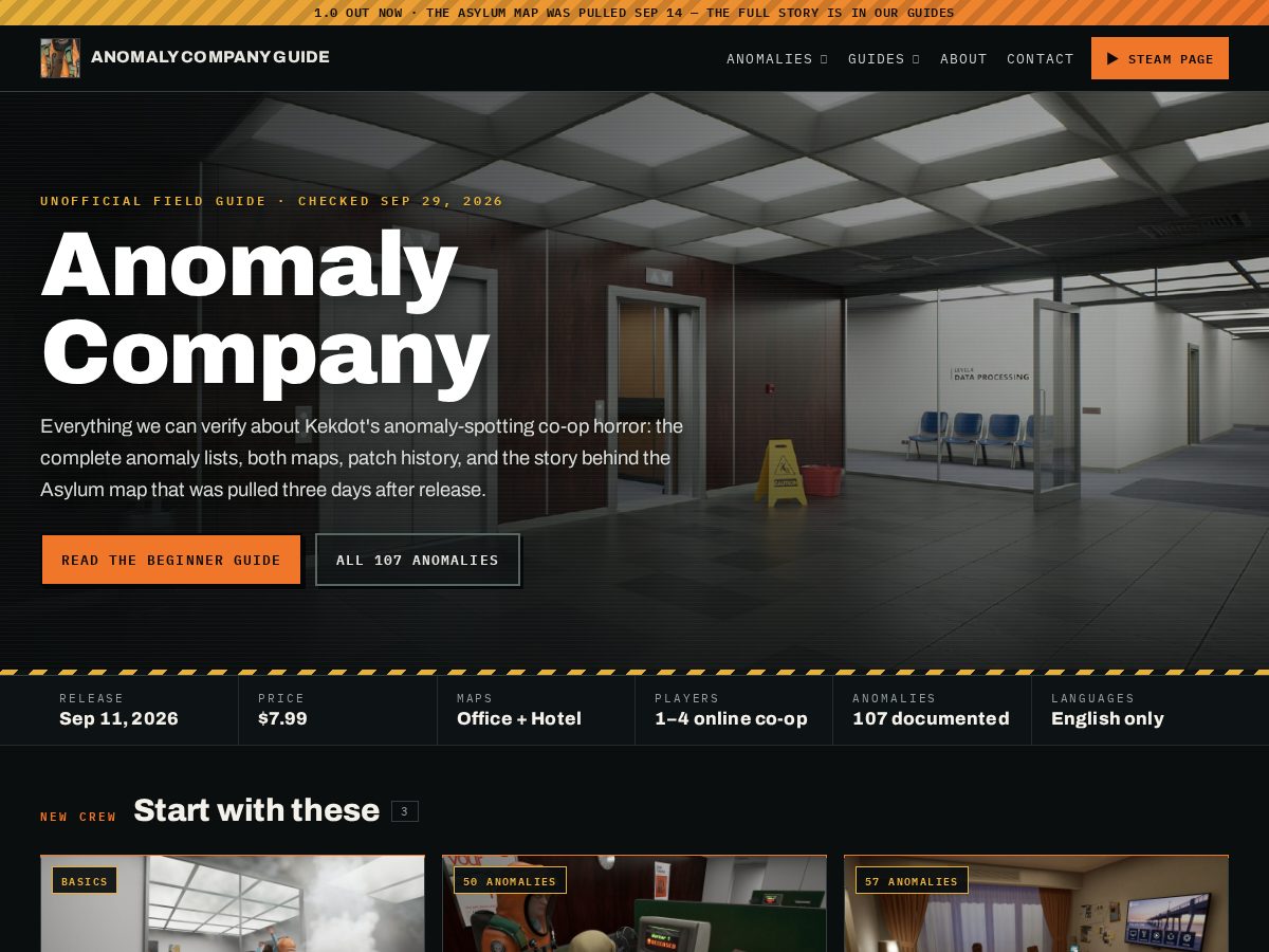 Landing-page snapshot of anomalycompany.wiki