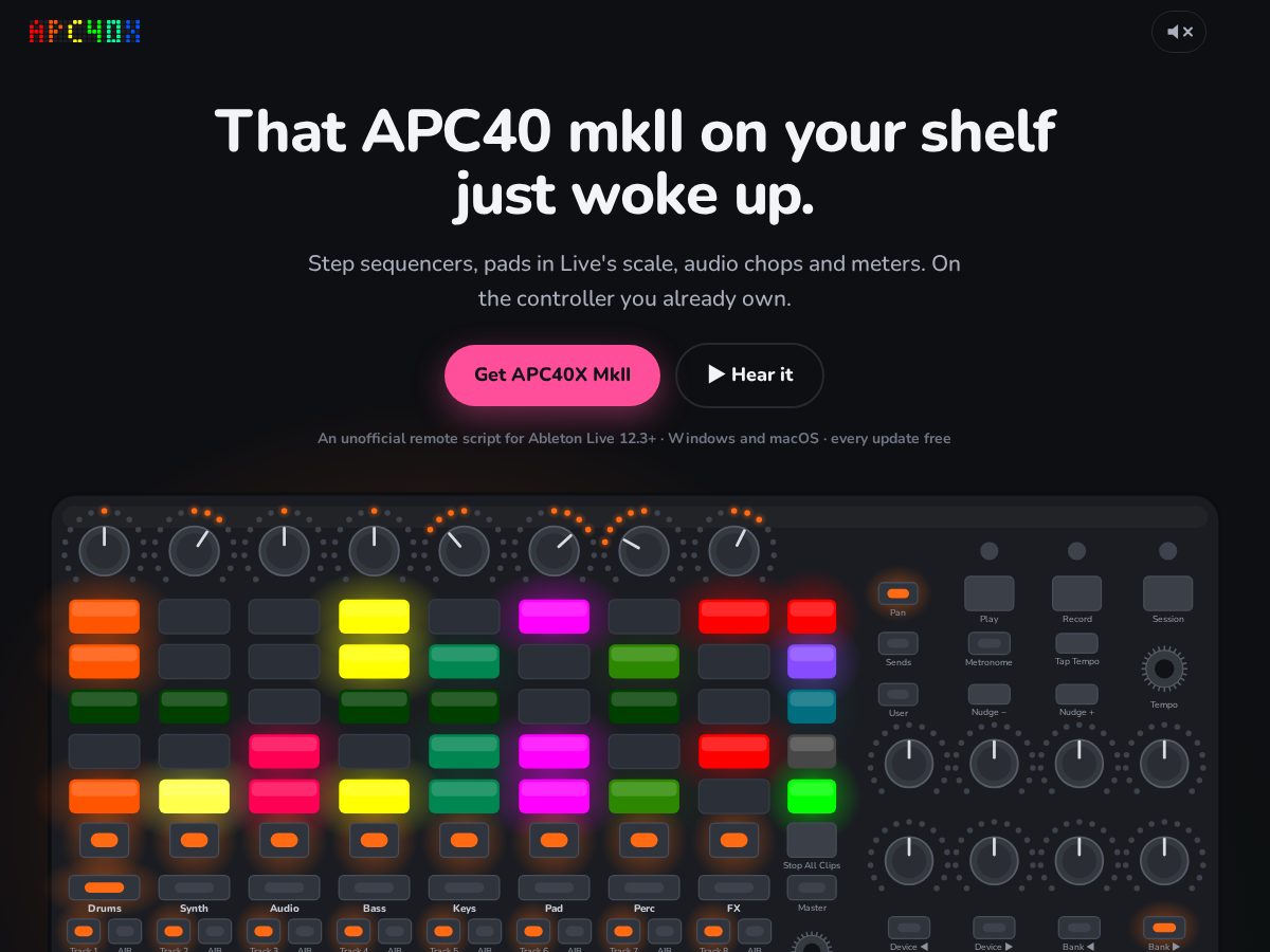 Landing-page snapshot of apc40xmkii.com