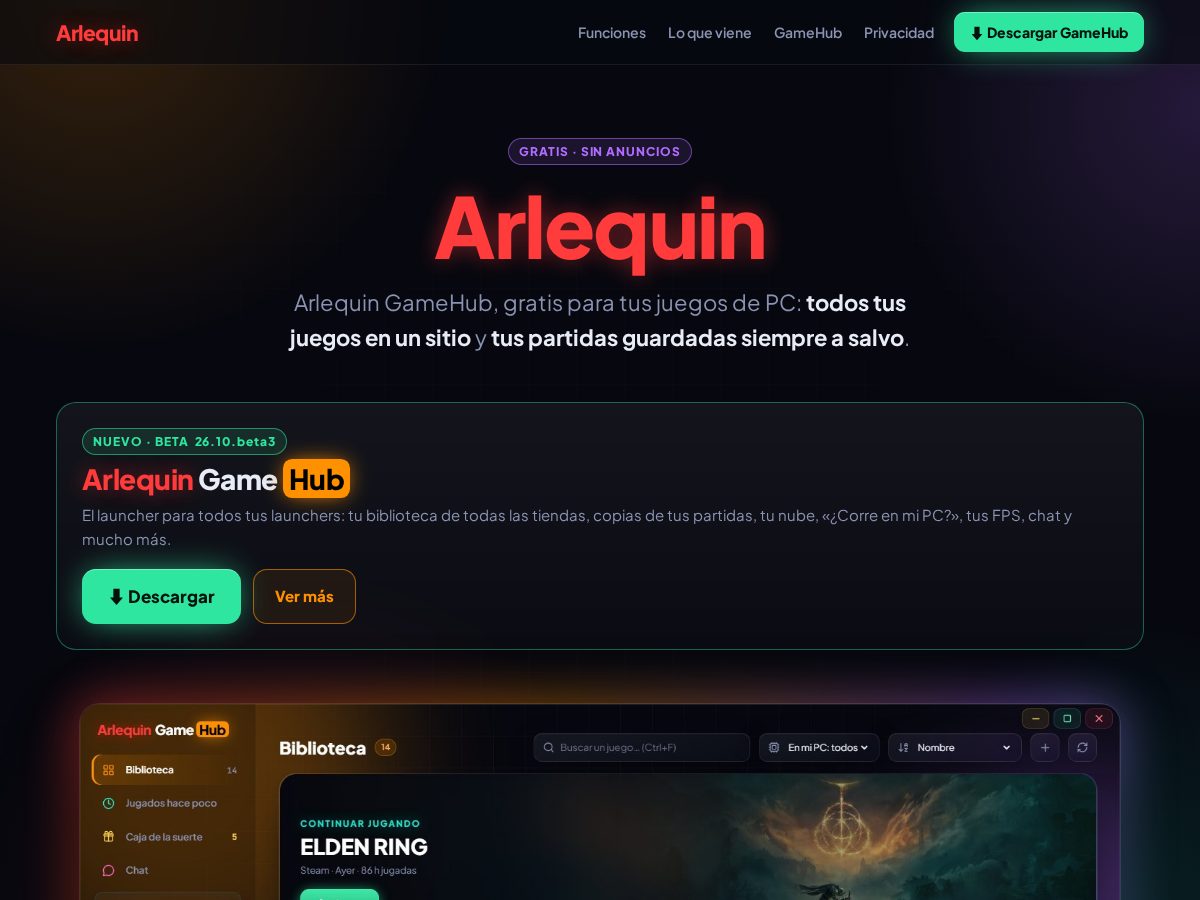 Landing-page snapshot of arlequinsavehub.com