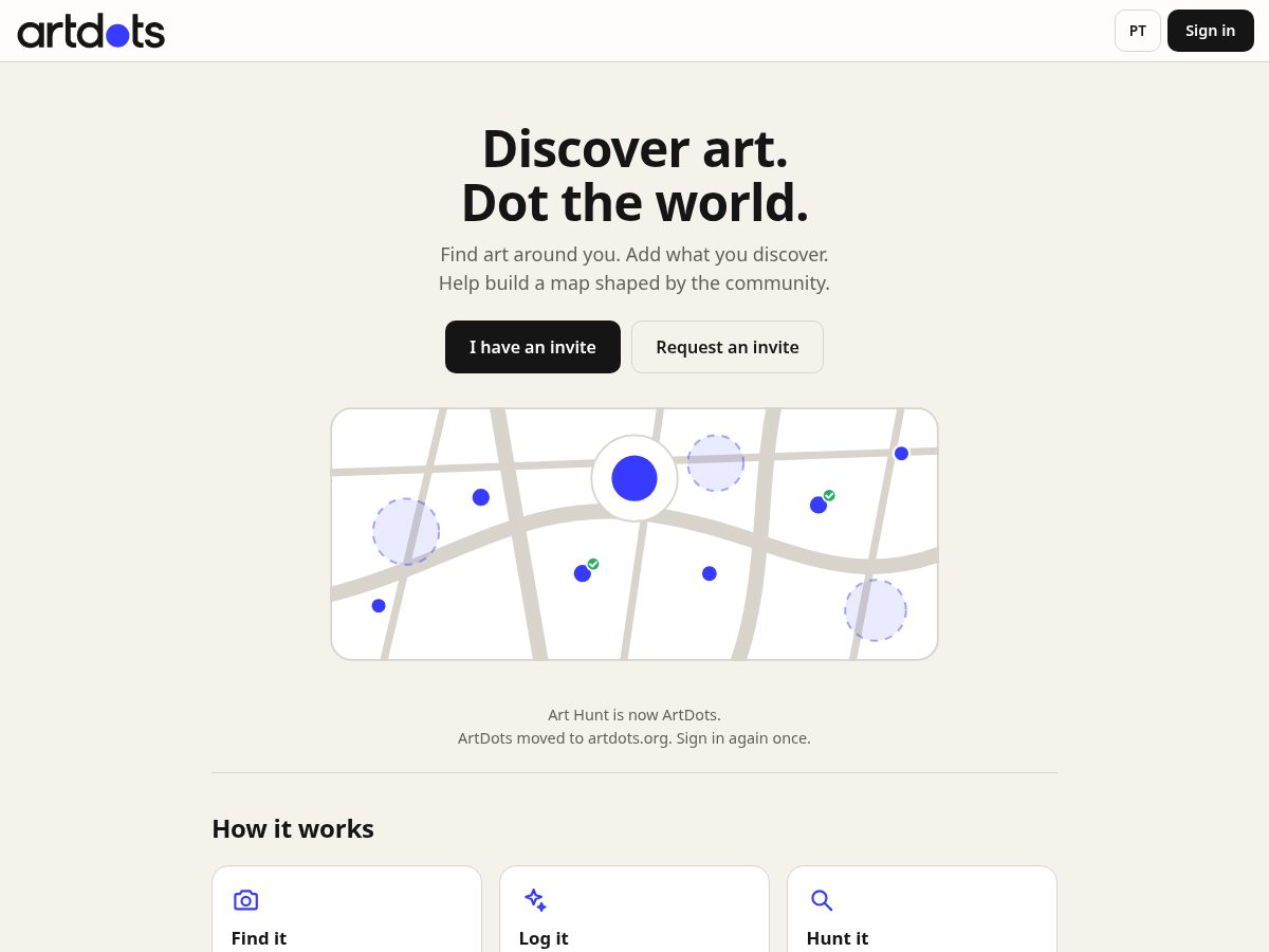 Landing-page snapshot of artdots.world