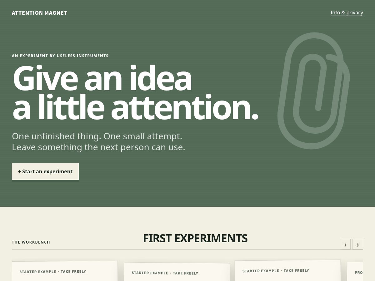Landing-page snapshot of attentionmagnet.org