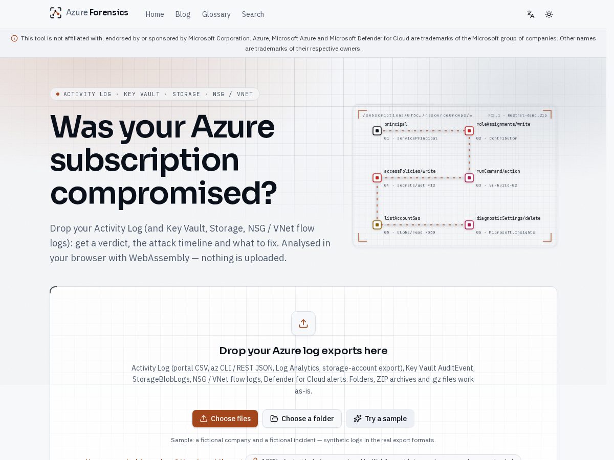 Landing-page snapshot of azureforensics.app