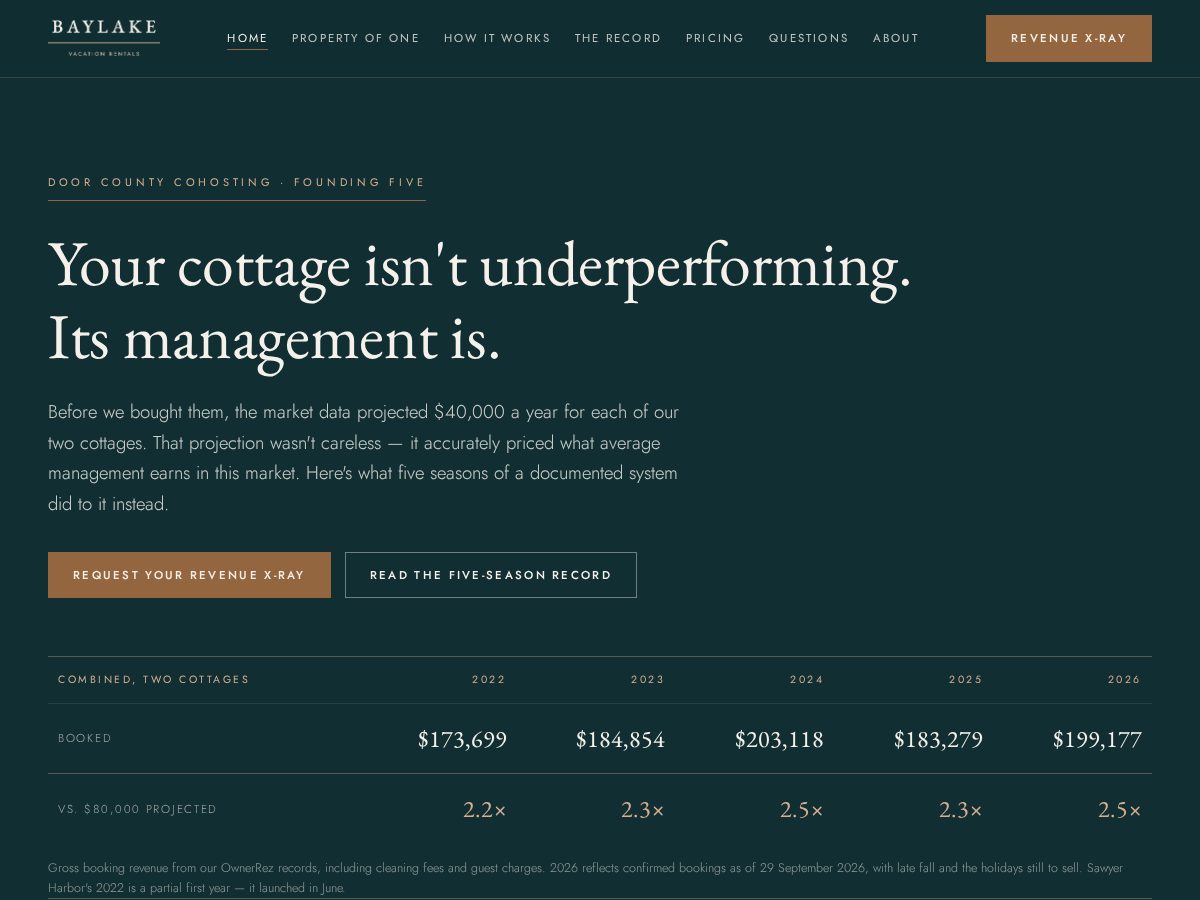 Landing-page snapshot of baylakevr.com