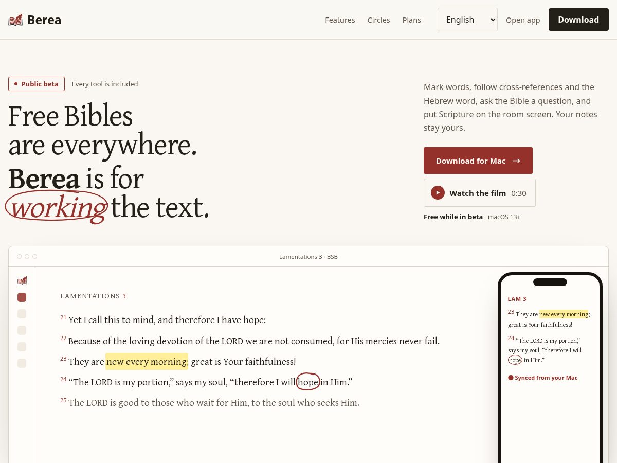 Landing-page snapshot of berea.faith