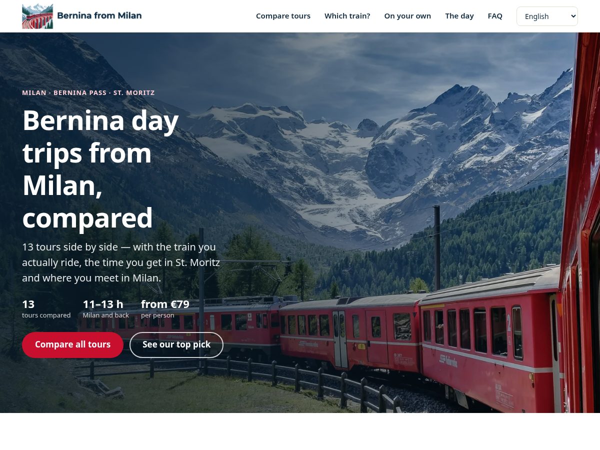Landing-page snapshot of berninafrommilan.com