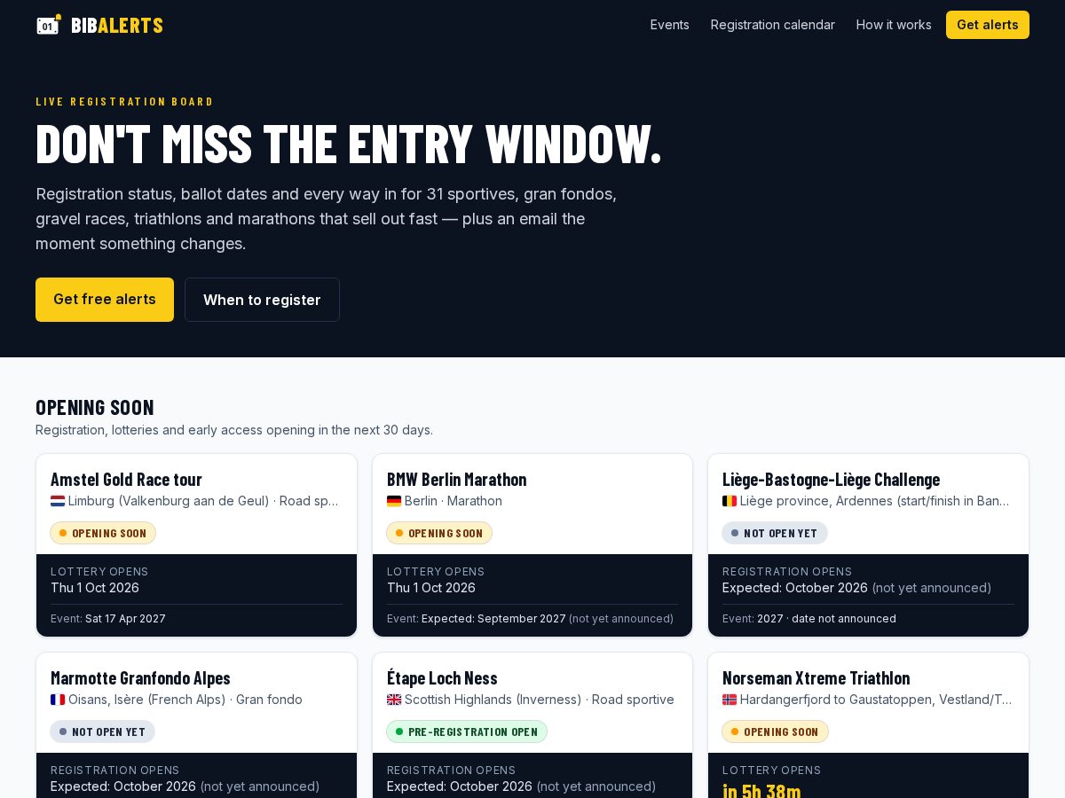 Landing-page snapshot of bibalerts.com