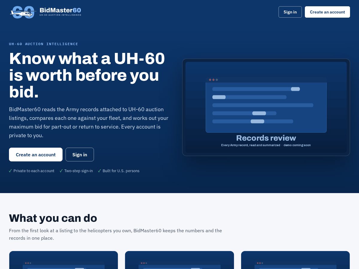 Landing-page snapshot of bidmaster60.com