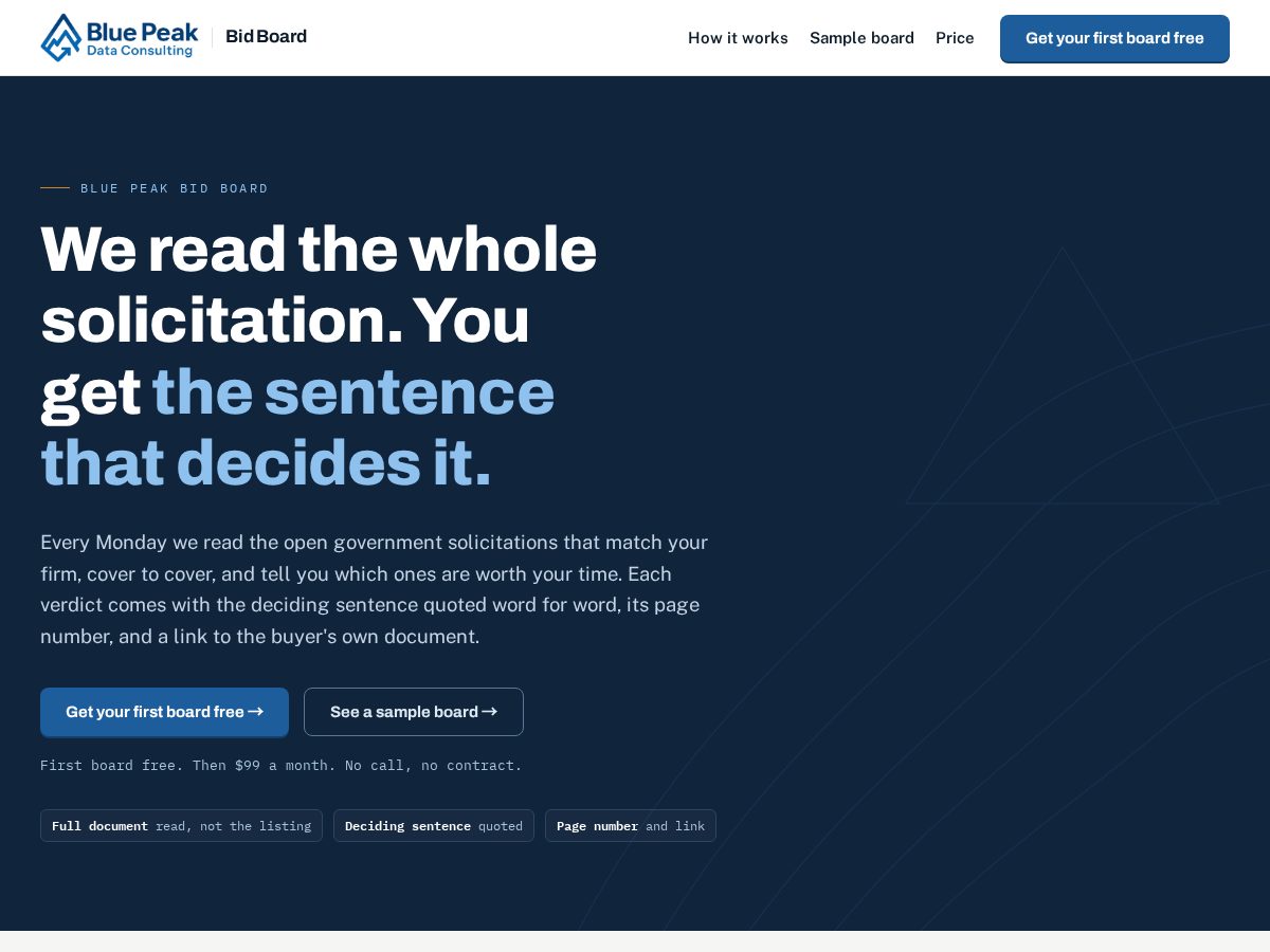 Landing-page snapshot of bluepeakbidboard.com