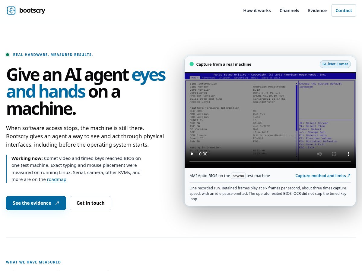 Landing-page snapshot of bootscry.com