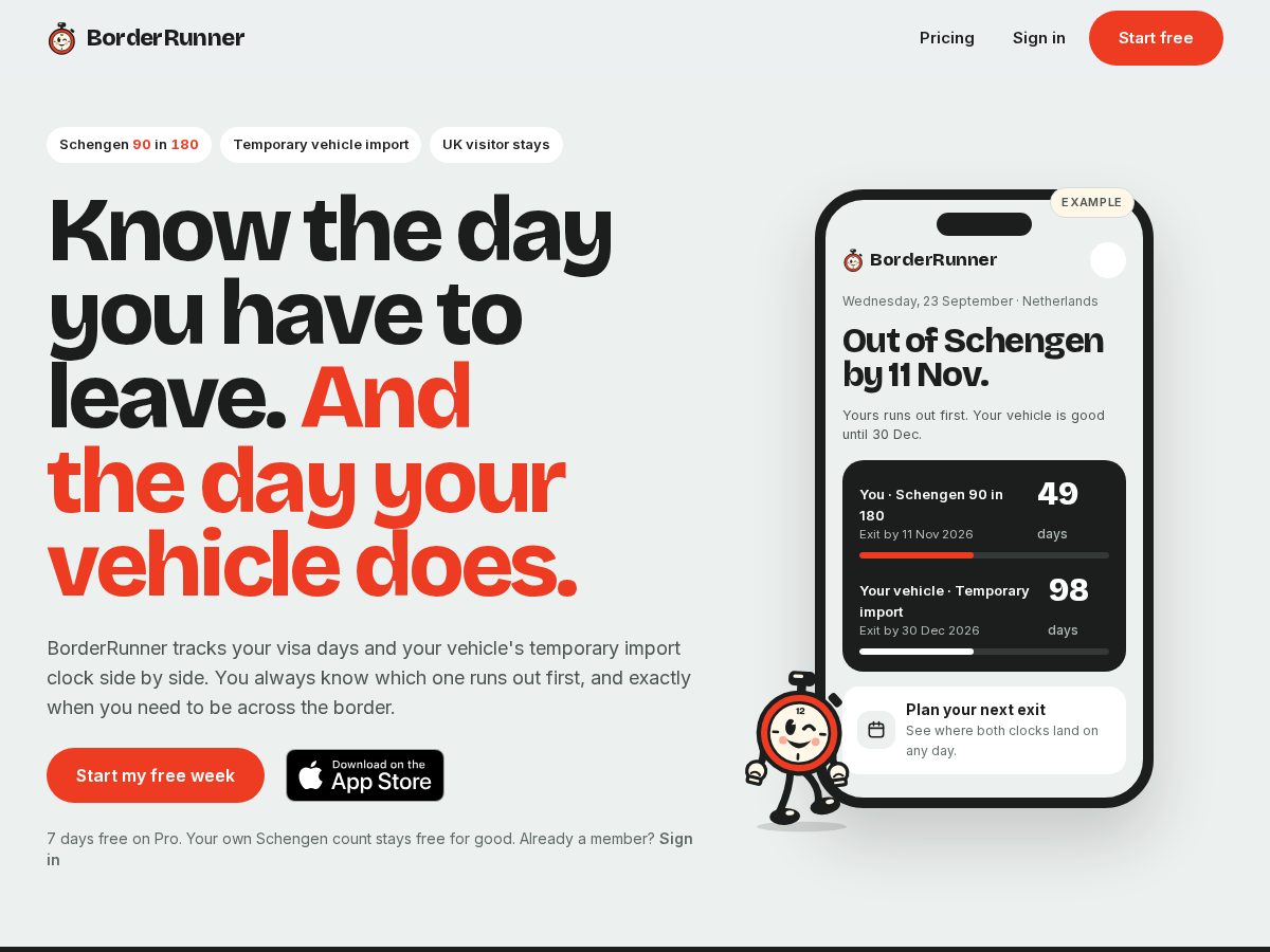 Landing-page snapshot of borderrunnerapp.com