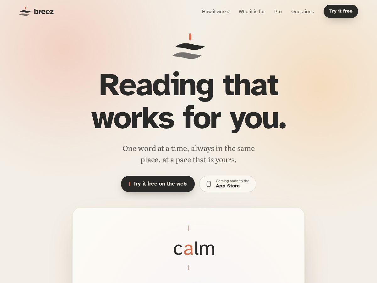 Landing-page snapshot of breezreader.app
