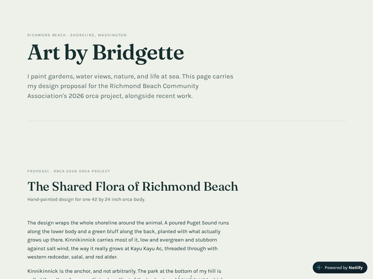 Landing-page snapshot of bridgettedillan.art