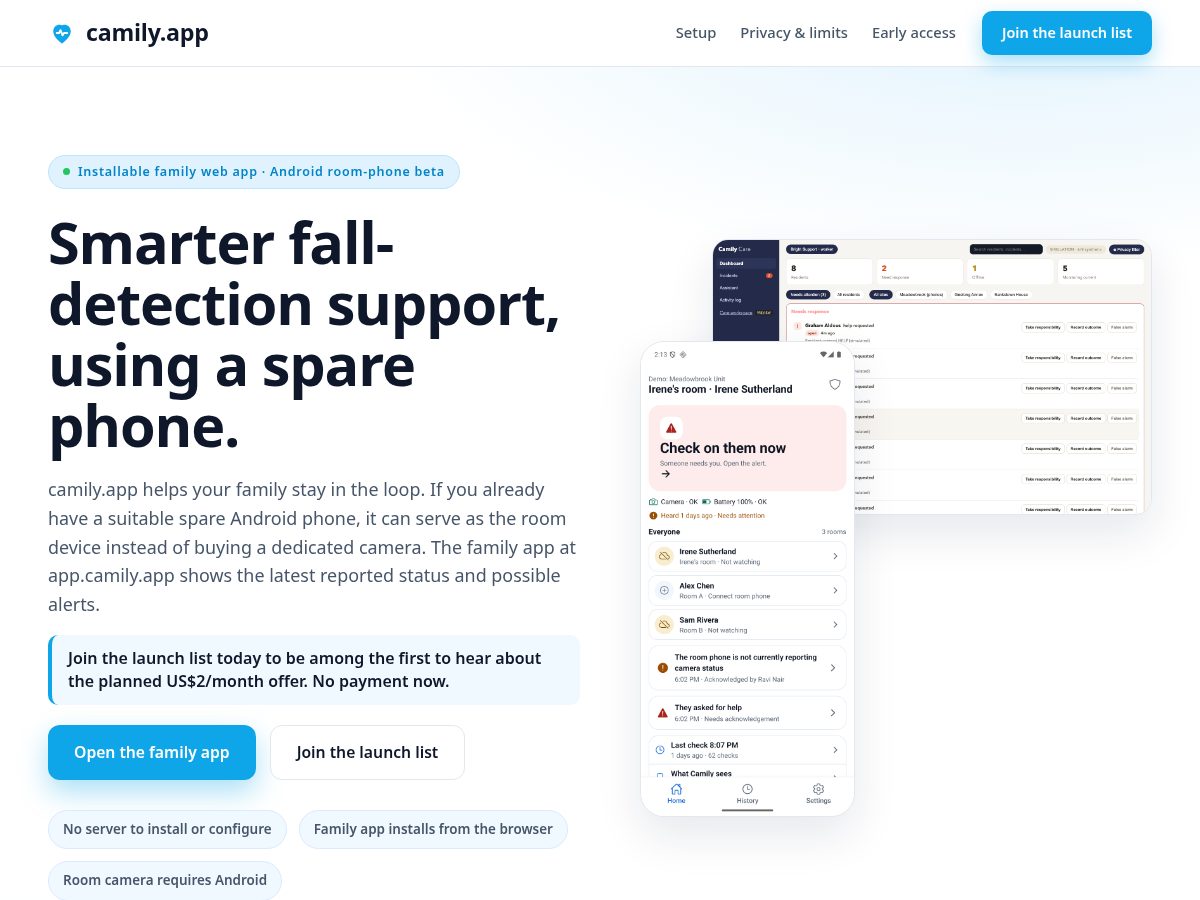 Landing-page snapshot of camily.app