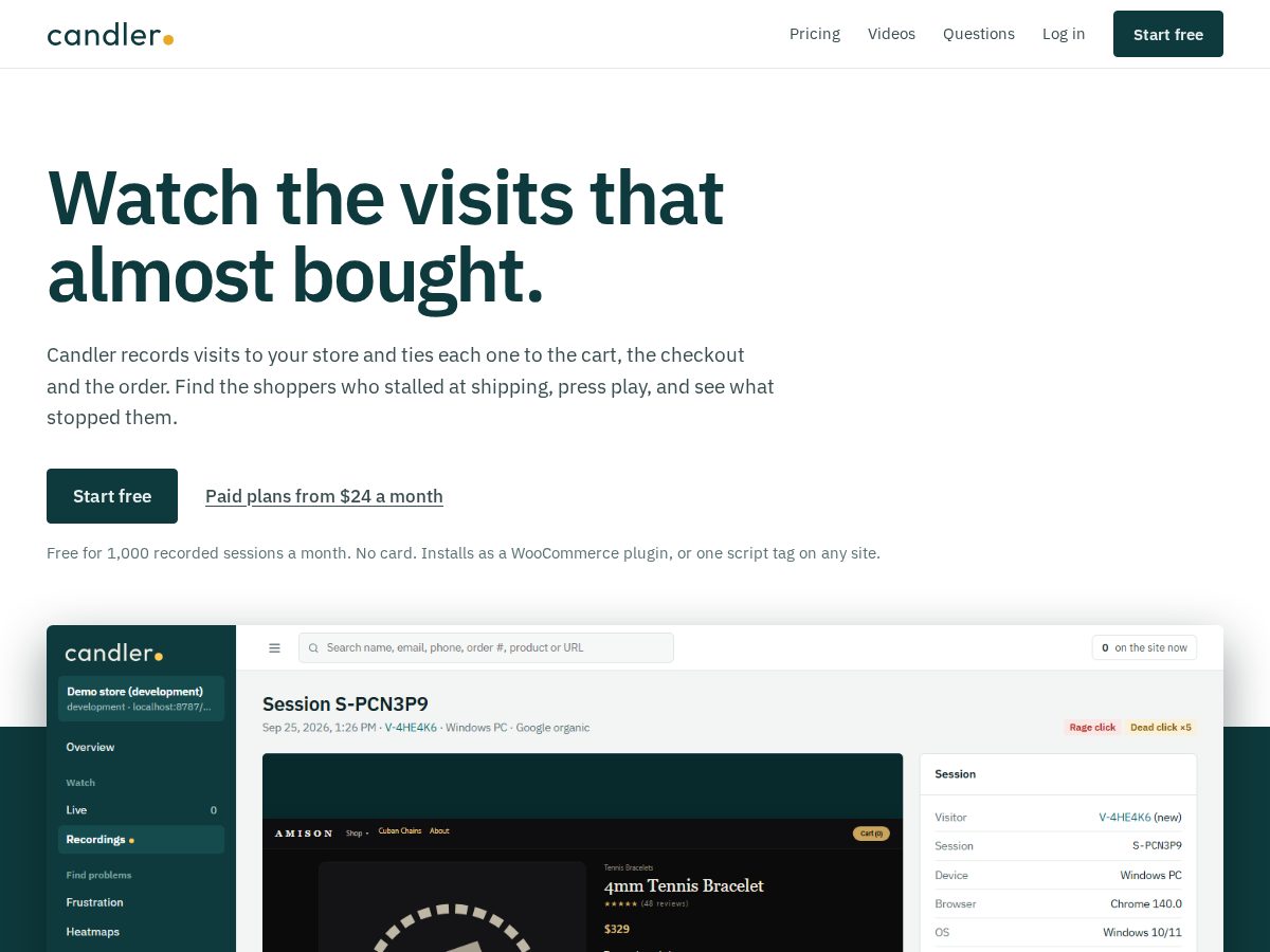 Landing-page snapshot of candleranalytics.com