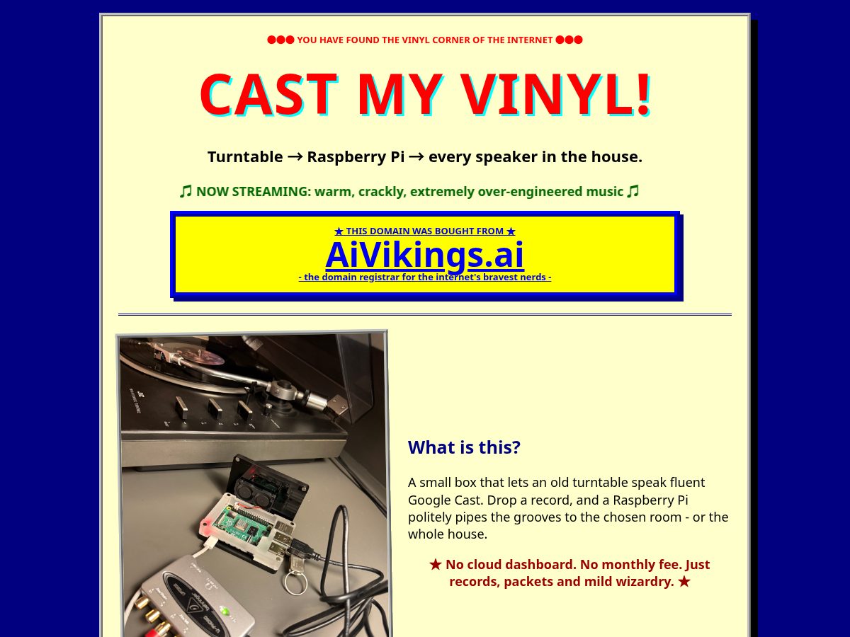 Landing-page snapshot of castmyvinyl.com