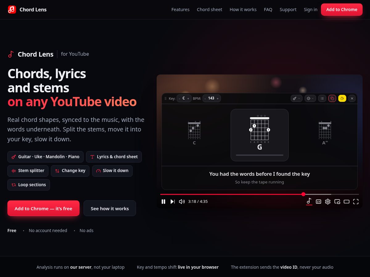 Landing-page snapshot of chordlens.app