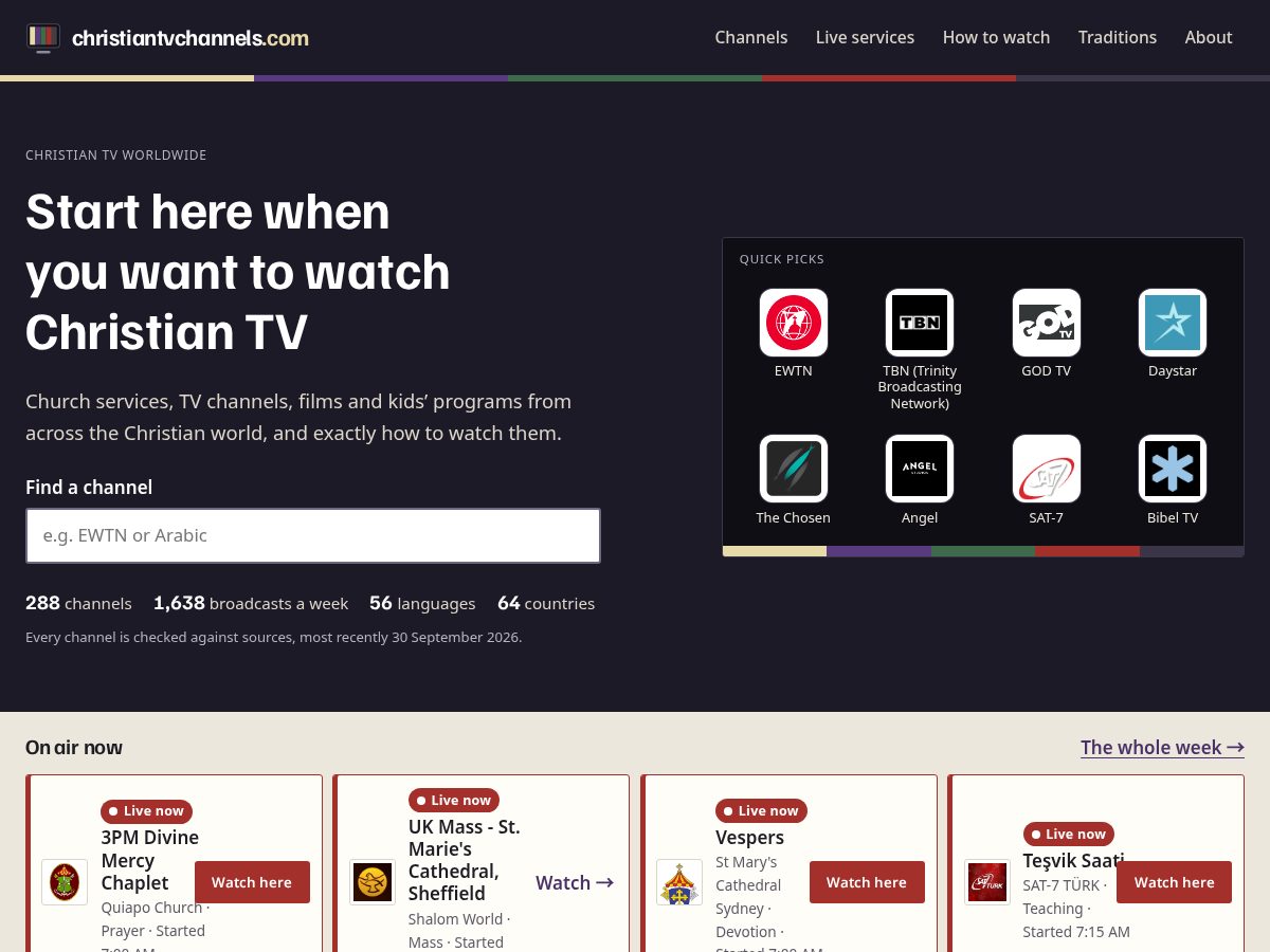 Landing-page snapshot of christiantvchannels.com