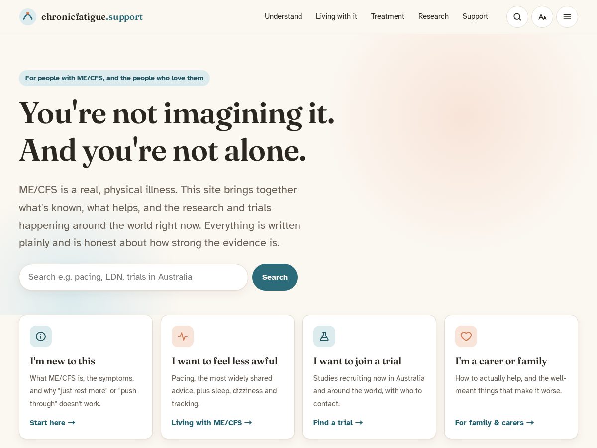 Landing-page snapshot of chronicfatigue.support