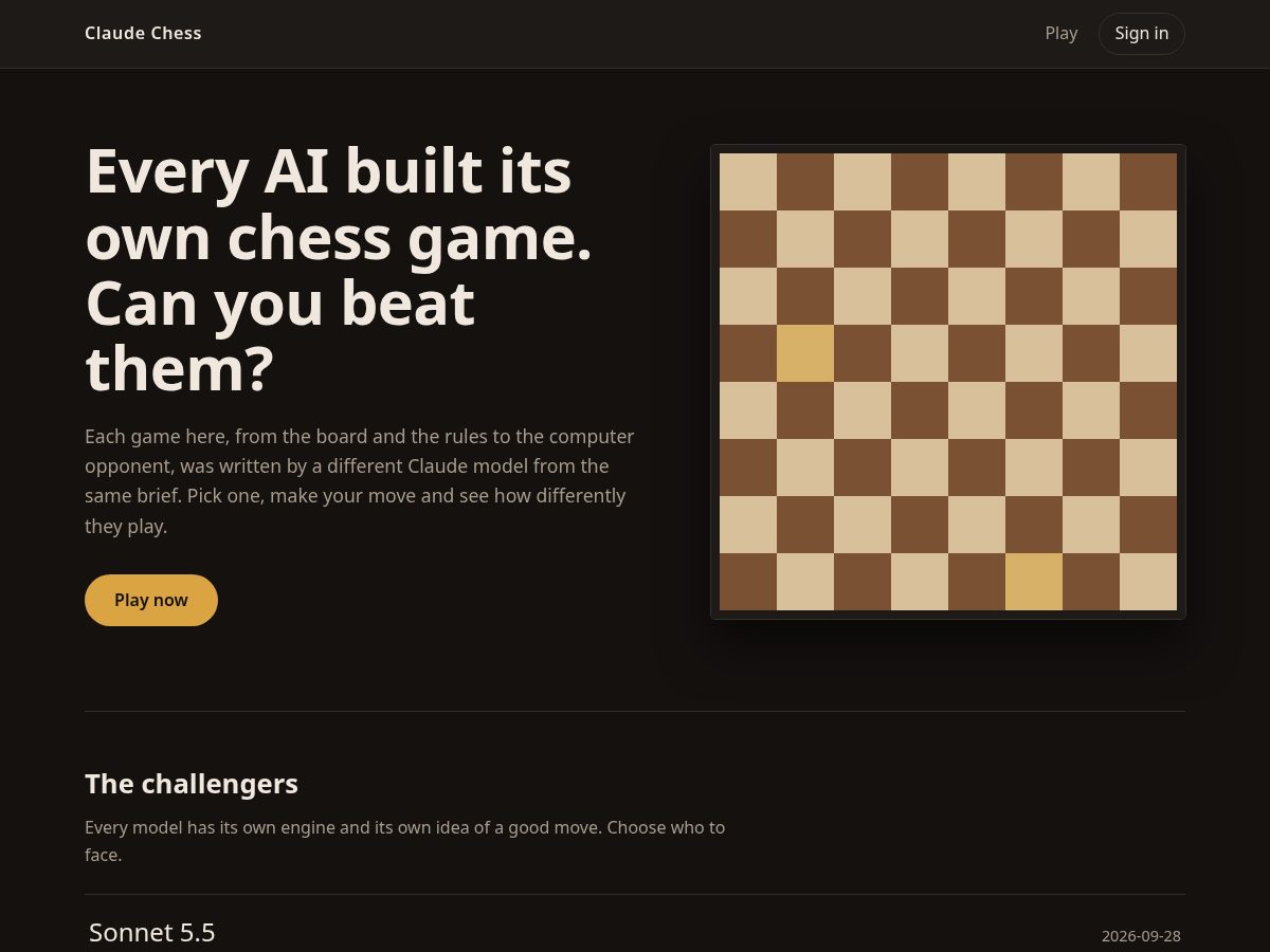 Landing-page snapshot of claude-chess.com