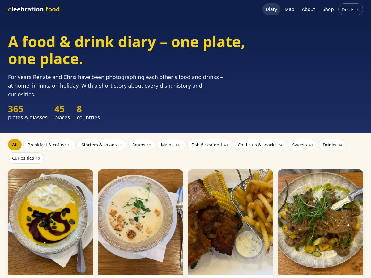 Landing-page snapshot of cleebration.food