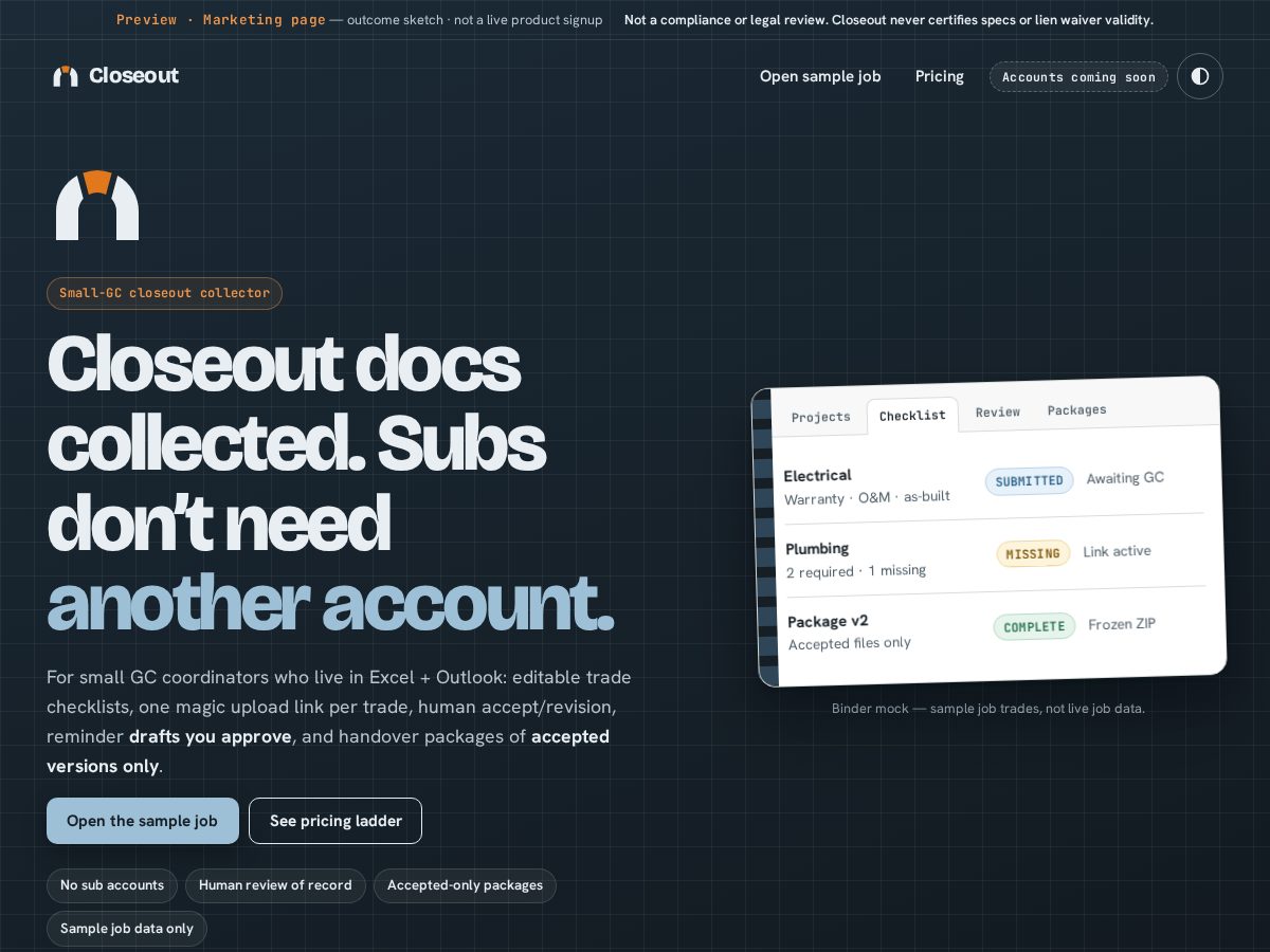 Landing-page snapshot of closeoutdocs.app