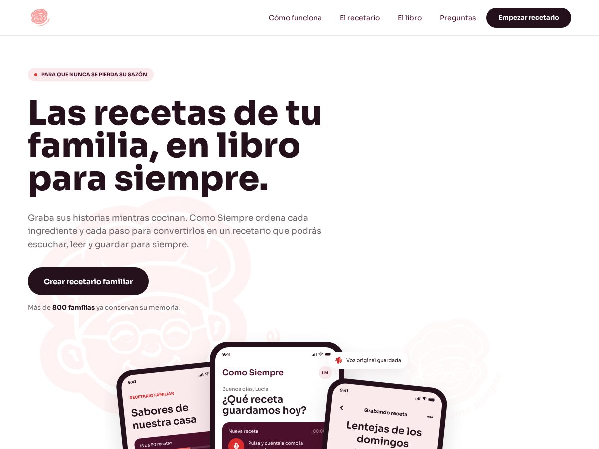 Landing-page snapshot of comosiempre.app