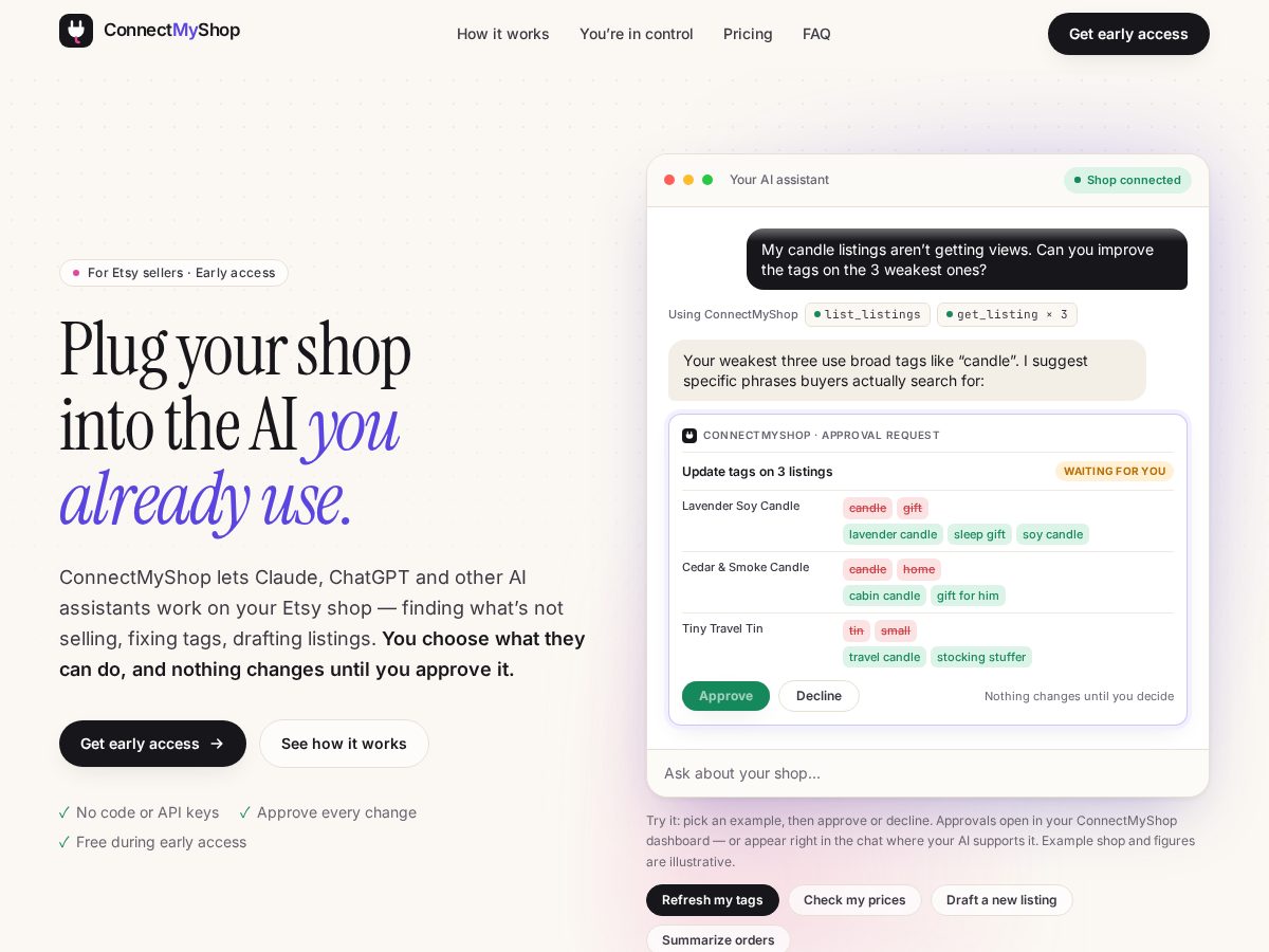 Landing-page snapshot of connectmyshop.app