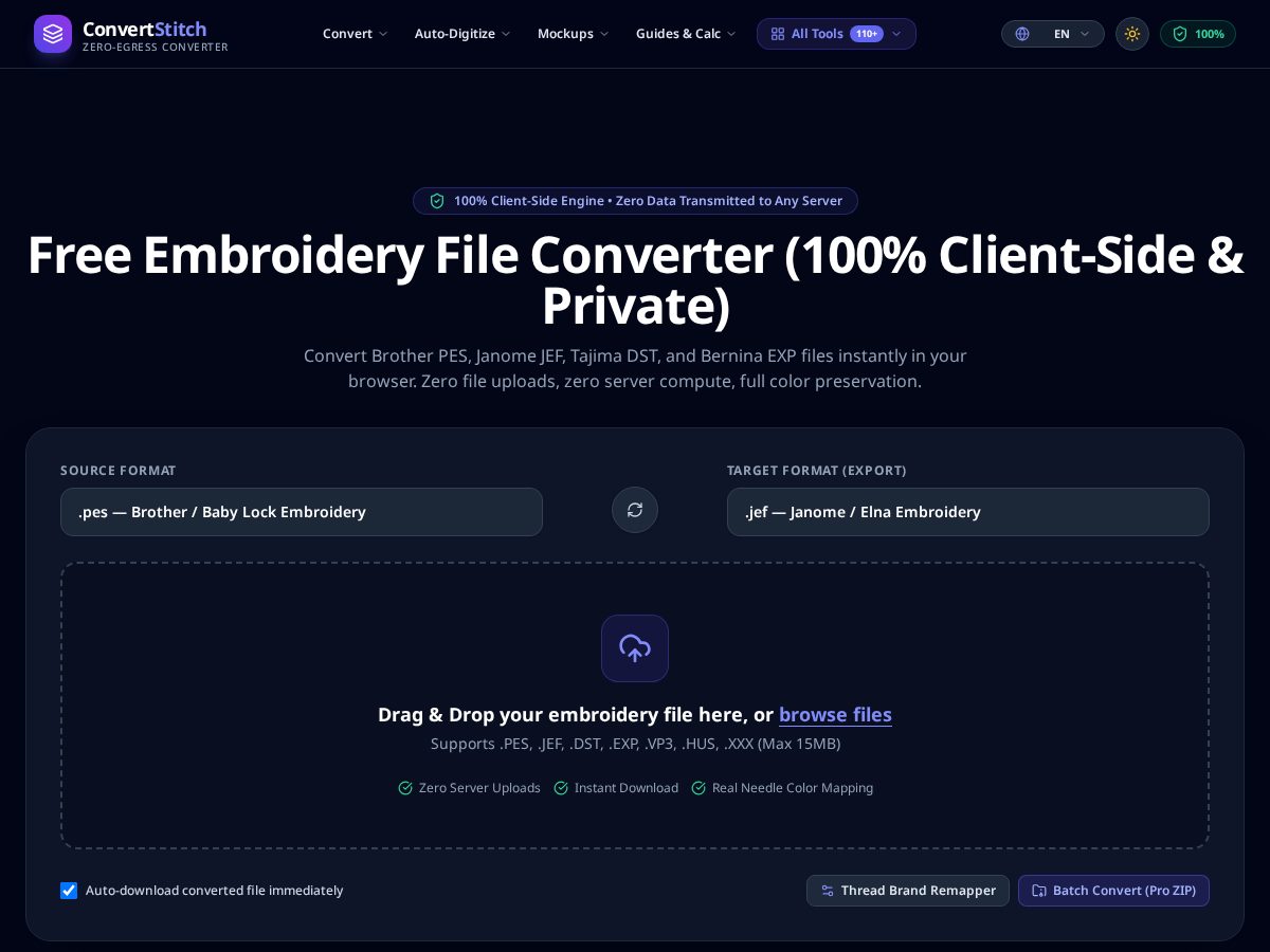 Landing-page snapshot of convertstitch.com