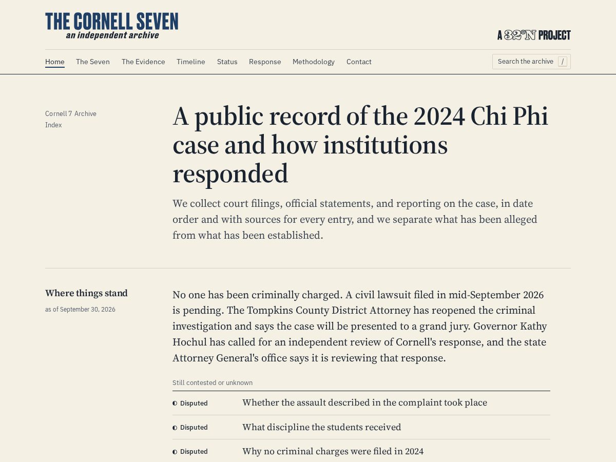 Landing-page snapshot of cornell7archive.com