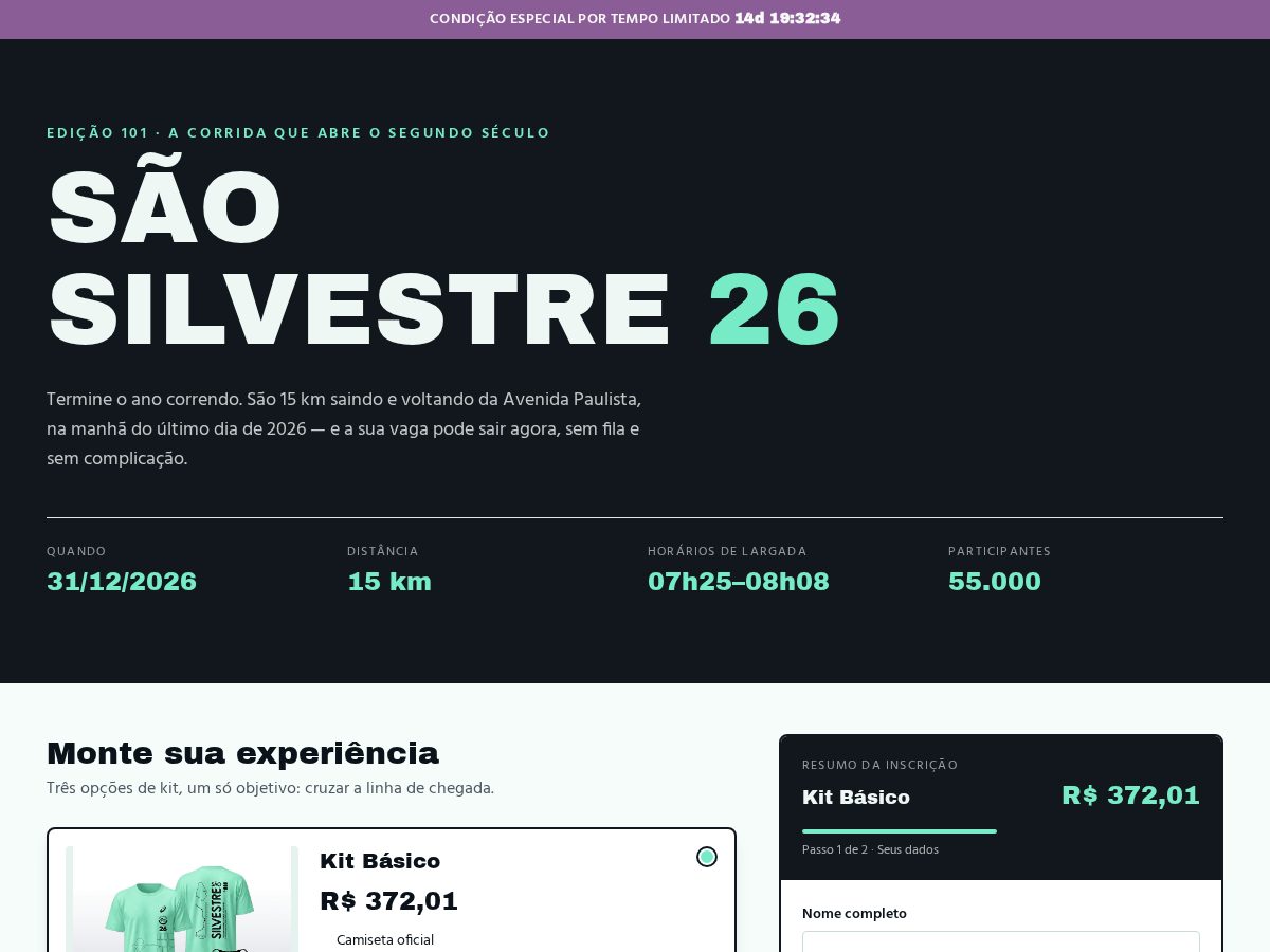 Landing-page snapshot of corridasaosilvestre.com
