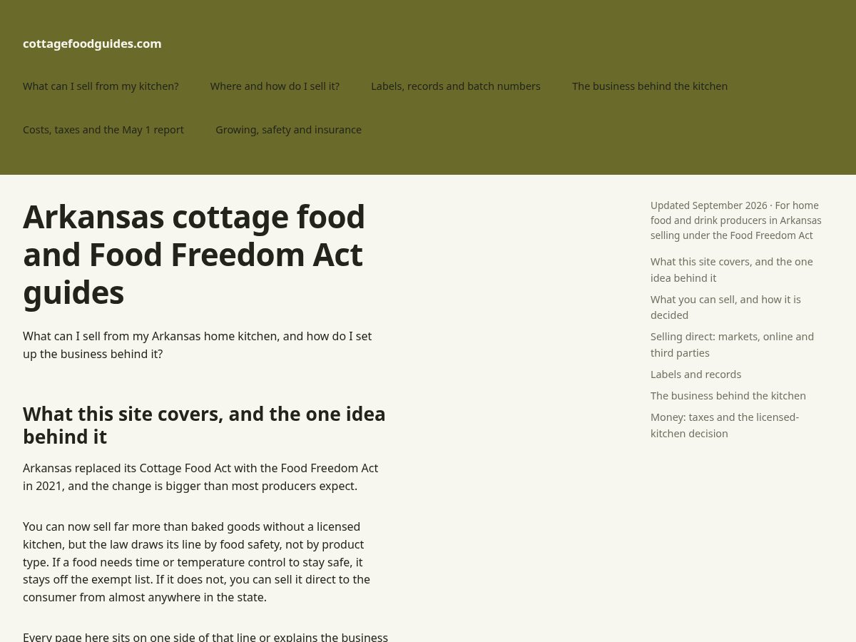 Landing-page snapshot of cottagefoodguides.com