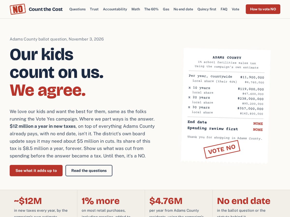 Landing-page snapshot of countthecostadams.org