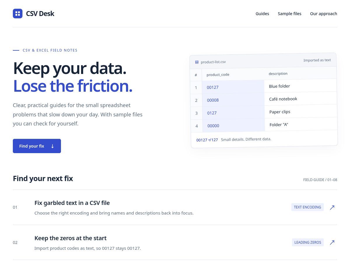 Landing-page snapshot of csvfieldguide.com