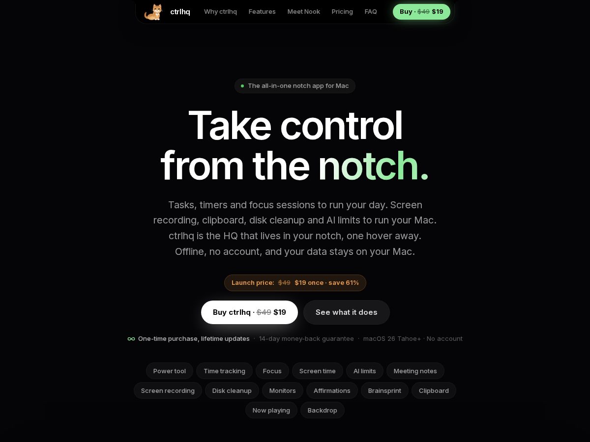 Landing-page snapshot of ctrlhq.app