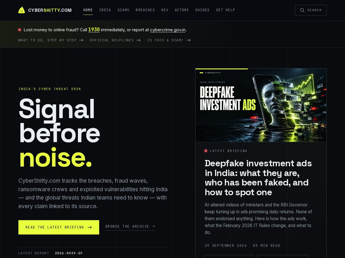 Landing-page snapshot of cybershitty.com