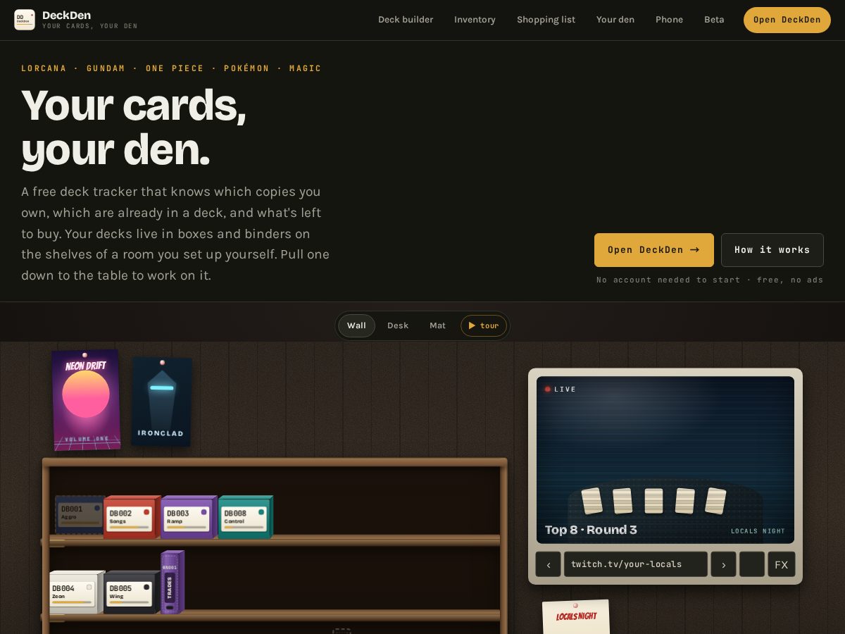 Landing-page snapshot of deckden.app
